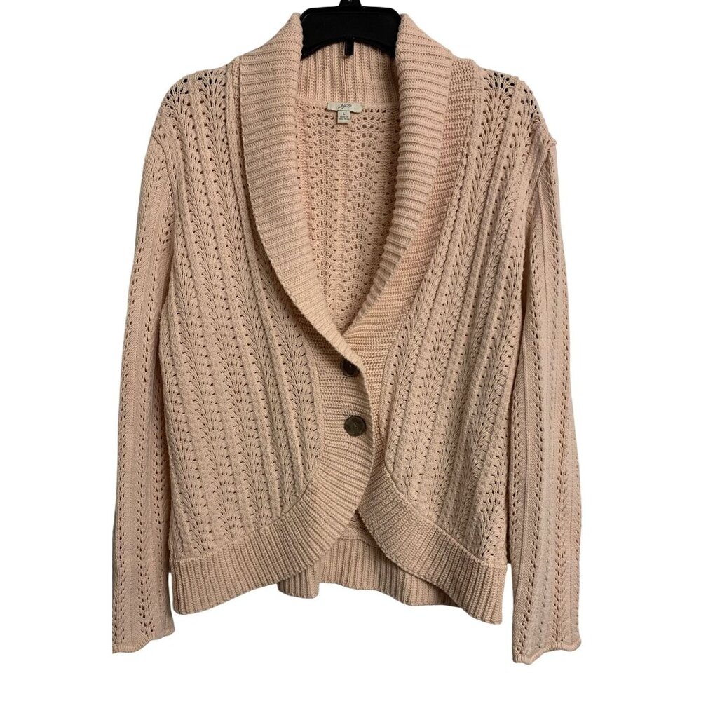 J. Jill Coastal Knit Peach‎ Cardigan Sweater W/ 2-Button Closure & Ribbed Trim